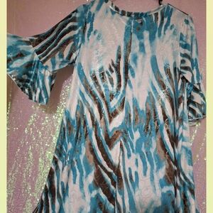 Elegant Blue and Brown Patterned Women's Blouse